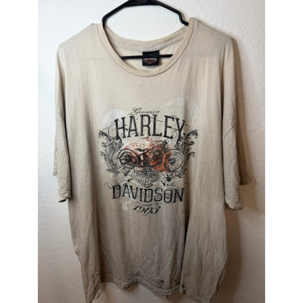 Harley-Davidson Orange County Irvine CA Graphic T-Shirt Tan 2XL Distressed